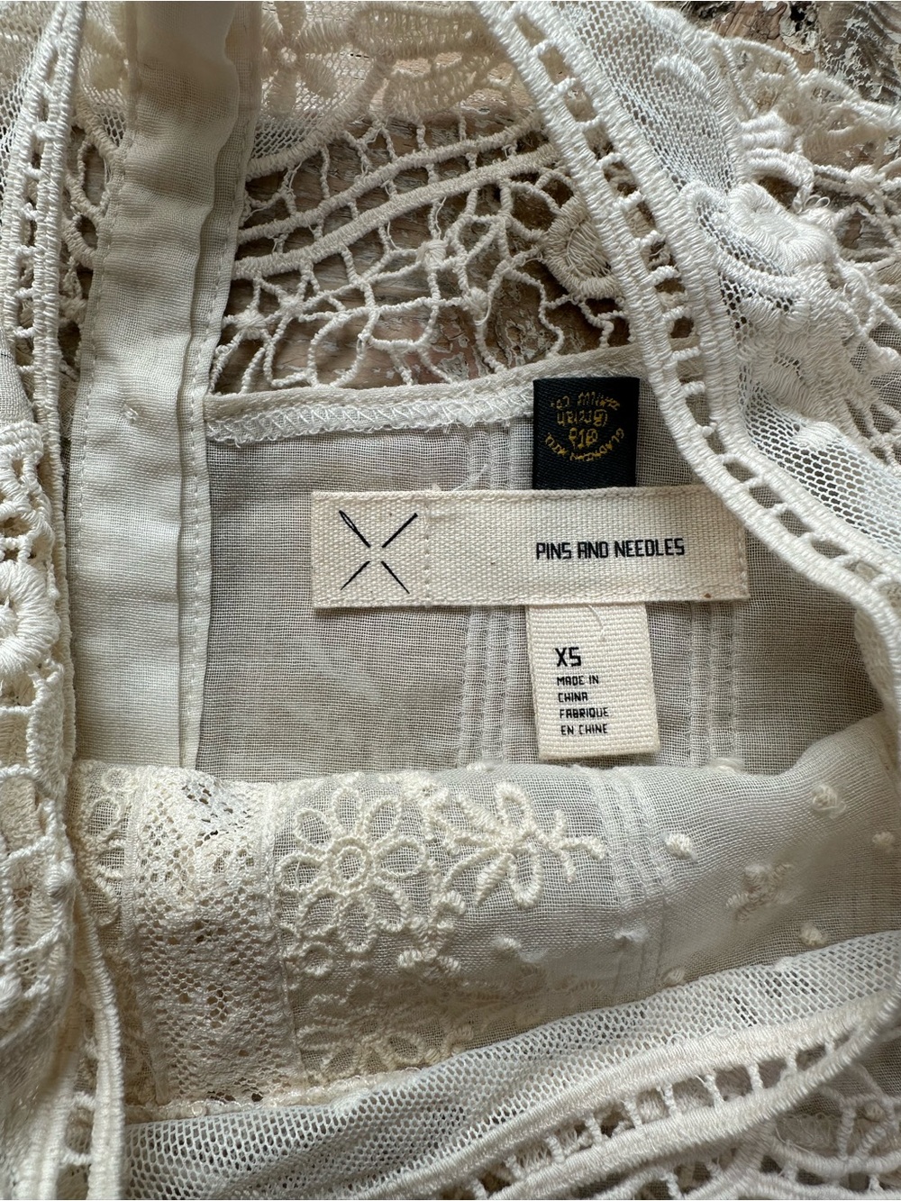 Pins and Needles Vintage-Inspired White Lace Women's Prairie Blouse Ivory XS - Picture 7 of 10